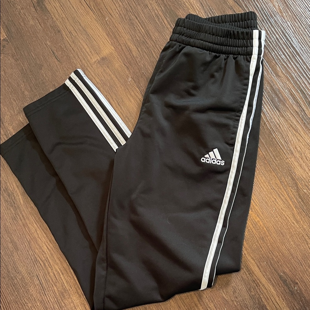 Adidas Kids Black Joggers with White Stripes- Boys- L